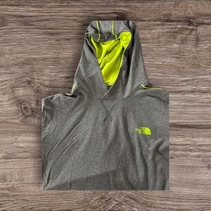 The North Face Gray and Neon Yellow Hooded Athletic Shirt